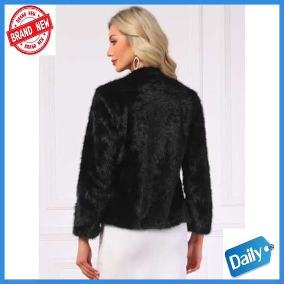 Faux Fur Overcoat Long Sleeve Open Front Loose Fit Party Winter Coat - Picture 2 of 6